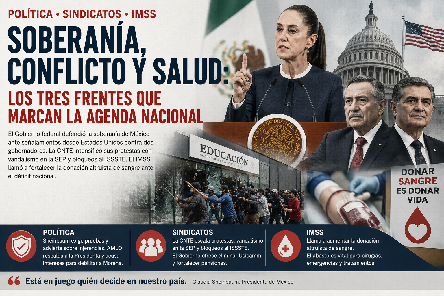Soberanía, CNTE e IMSS: México enfrenta una jornada de presión política y social